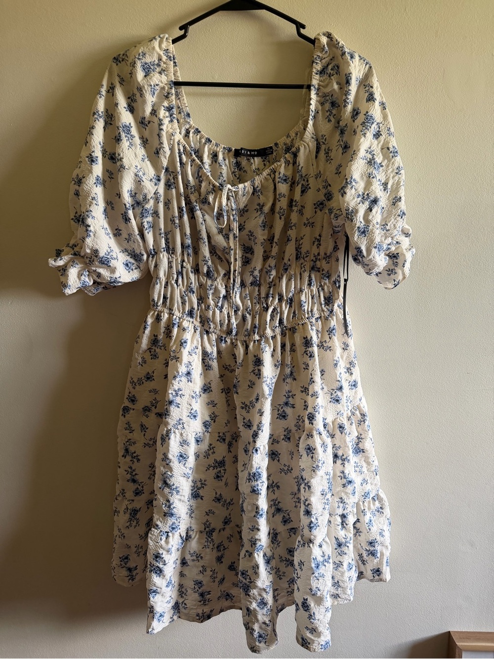 NWT Blue Floral Smocked Waist Mini Dress - Brand: Mary & Mo plus size 1XL